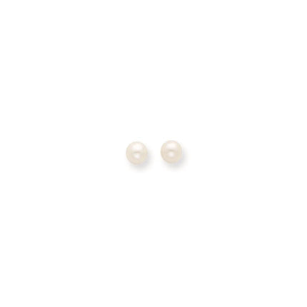 14k 3-4mm White Round Freshwater Cultured Pearl Stud Post Earrings ,