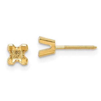 14k 3.5mm Princess-cut Stud Earring Mountings No Stones Included No Backs ,