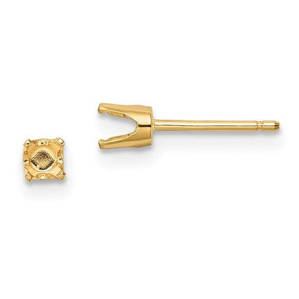 14k 3.5mm Round Stud Earring Mounting w/backs No Stones Included ,