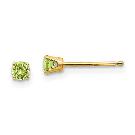 14k 3mm August/Peridot Post Earrings ,