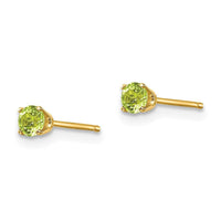 14k 3mm August/Peridot Post Earrings ,