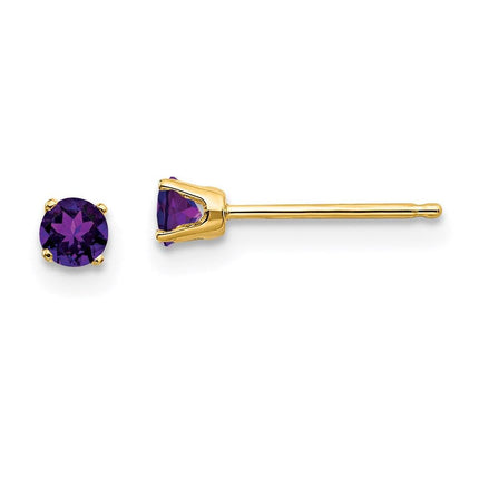 14k 3mm February/Amethyst Post Earrings ,