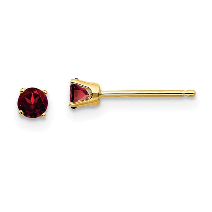 14k 3mm January/Garnet Post Earrings ,
