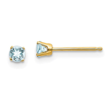 14k 3mm March/Aquamarine Post Earrings ,
