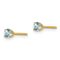 14k 3mm March/Aquamarine Post Earrings ,