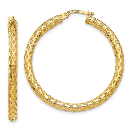 14K 3mm Mesh Round Hoop Earrings ,