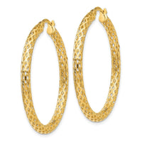14K 3mm Mesh Round Hoop Earrings ,