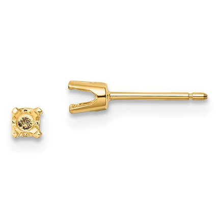 14k 3mm Round Stud Earring Mounting w/backs No Stones Included ,