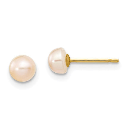 14K 4-5mm Pink FW Cultured Button Pearl Stud Post Earrings ,