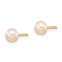 14K 4-5mm Pink FW Cultured Button Pearl Stud Post Earrings ,
