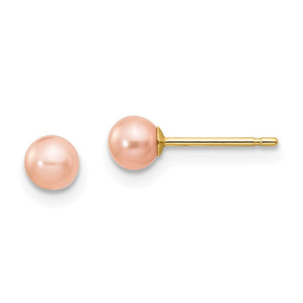 14k 4-5mm Pink Round Freshwater Cultured Pearl Stud Post Earrings ,