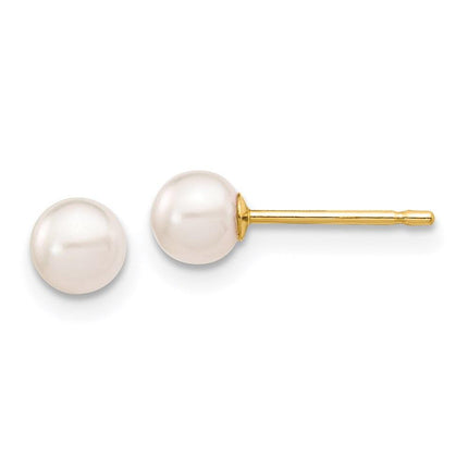 14k 4-5mm Round White Saltwater Akoya Cultured Pearl Stud Post Earrings ,