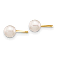14k 4-5mm Round White Saltwater Akoya Cultured Pearl Stud Post Earrings ,