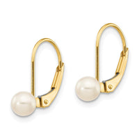 14k 4-5mm White Round Freshwater Cultured Pearl Leverback Earrings ,