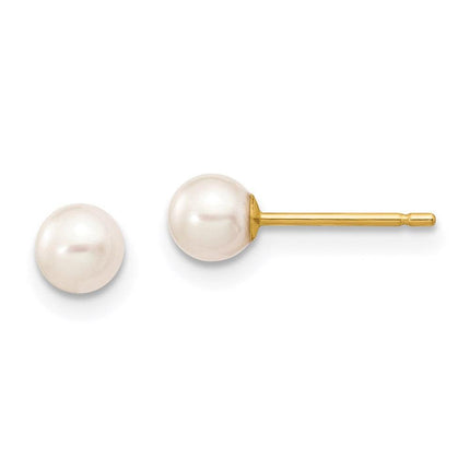 14k 4-5mm White Round Freshwater Cultured Pearl Stud Post Earrings ,