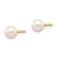 14k 4-5mm White Round Freshwater Cultured Pearl Stud Post Earrings ,