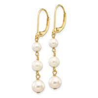 14k 4-6mm White Semi-round FW Cultured Pearl Gaduated Leverback Earrings ,