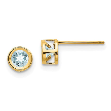 14k 4mm Bezel March/Aquamarine Post Earrings ,