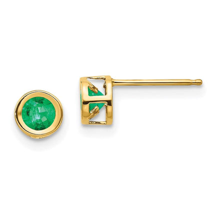 14k 4mm Bezel May/Emerald Post Earrings ,