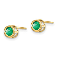 14k 4mm Bezel May/Emerald Post Earrings ,