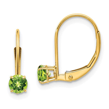 14k 4mm Round August/Peridot Leverback Earrings ,