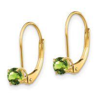 14k 4mm Round August/Peridot Leverback Earrings ,