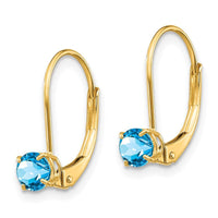 14k 4mm Round December/Blue Topaz Leverback Earrings ,