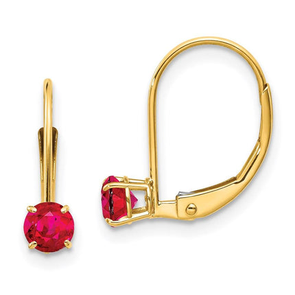 14k 4mm Round July/Ruby Leverback Earrings ,