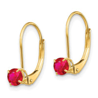 14k 4mm Round July/Ruby Leverback Earrings ,