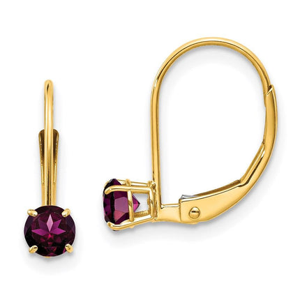14k 4mm Round June/Rhodolite Leverback Earrings ,