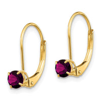 14k 4mm Round June/Rhodolite Leverback Earrings ,