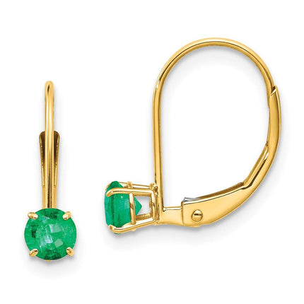 14k 4mm Round May/Emerald Leverback Earrings ,