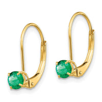 14k 4mm Round May/Emerald Leverback Earrings ,