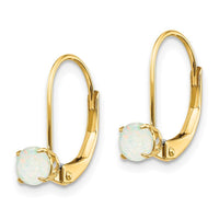 14k 4mm Round October/Opal Leverback Earrings ,
