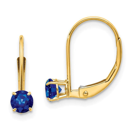 14k 4mm Round September/Sapphire Leverback Earrings ,