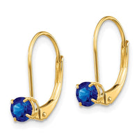 14k 4mm Round September/Sapphire Leverback Earrings ,