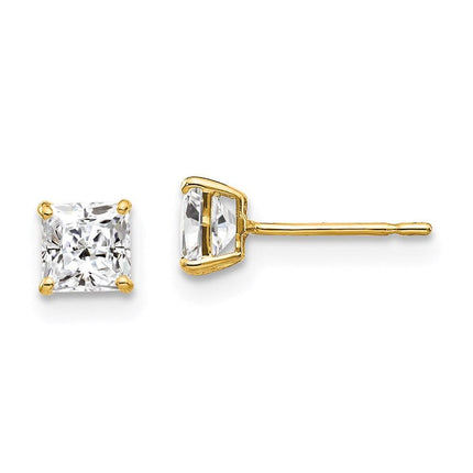 14k 4mm Square CZ Post Earrings ,