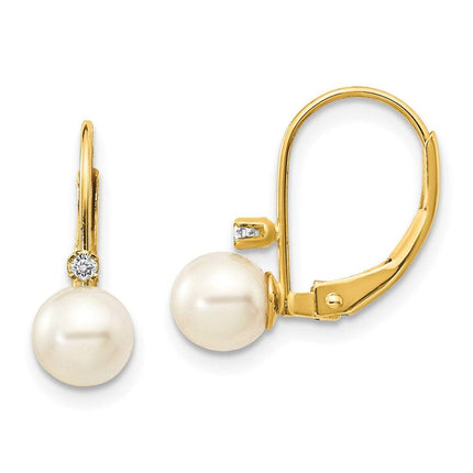 14k 5-5.5mm Pearl & Diamond Leverback Earring Mounting ,