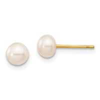 14K 5-6mm Button Freshwater Cultured Pearl Boxed 3 pair Post Earrings Set ,