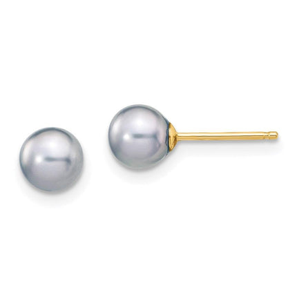 14k 5-6mm Grey Round Freshwater Cultured Pearl Stud Post Earrings ,