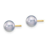 14k 5-6mm Grey Round Freshwater Cultured Pearl Stud Post Earrings ,