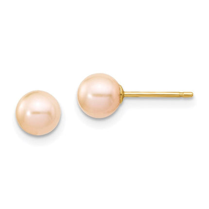 14k 5-6mm Pink Round Freshwater Cultured Pearl Stud Post Earrings ,