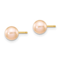 14k 5-6mm Pink Round Freshwater Cultured Pearl Stud Post Earrings ,