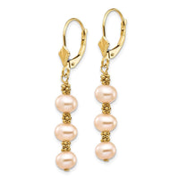 14K 5-6mm Pink Semi-round Freshwater Culutured Pearl Leverback Earrings ,