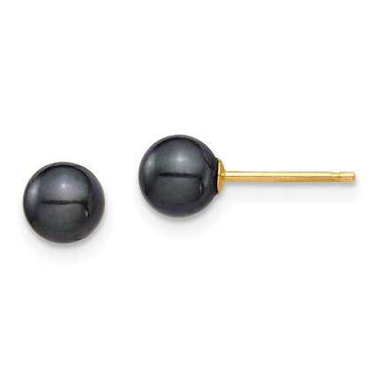 14K 5-6mm Round Black Saltwater Akoya Cultured Pearl Stud Post Earrings ,
