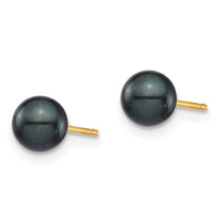 14K 5-6mm Round Black Saltwater Akoya Cultured Pearl Stud Post Earrings ,