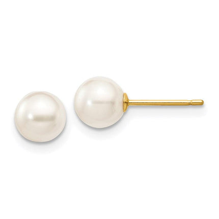 14k 5-6mm Round White Saltwater Akoya Cultured Pearl Stud Post Earrings ,