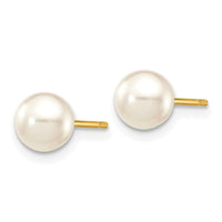14k 5-6mm Round White Saltwater Akoya Cultured Pearl Stud Post Earrings ,