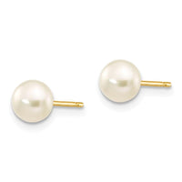 14k 5-6mm White Button Freshwater Cultured Pearl Stud Post Earrings ,