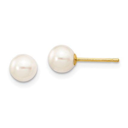 14k 5-6mm White Round Freshwater Cultured Pearl Stud Post Earrings ,